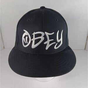 Lids Obey Hat Cap Fitted Size 7 Black White Embroidered Skate Streetwear Hip Hop